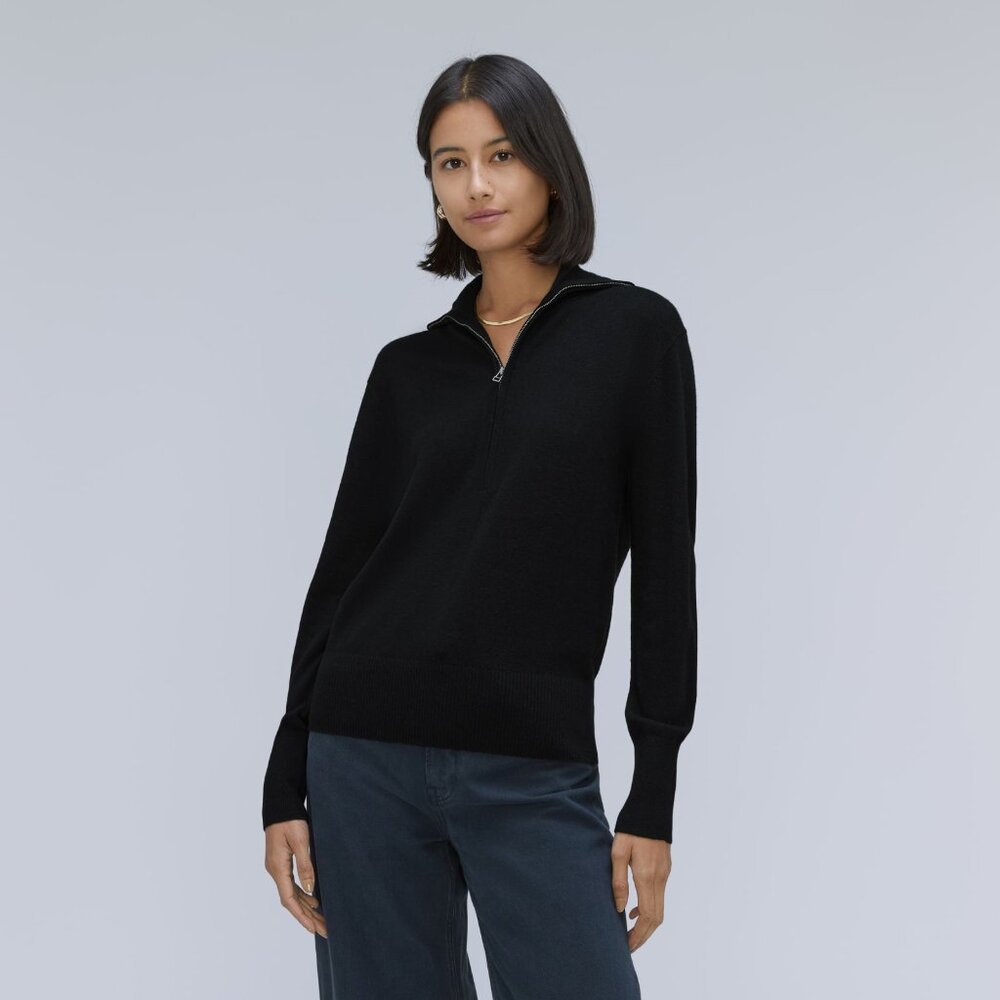 Everlane The Luxe Merino Half-Zip Sweater Black - Size M